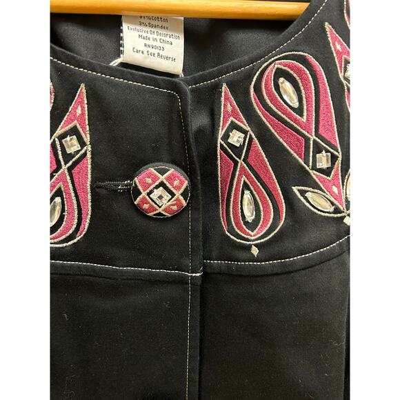 Bob Mackie Wearable Art Jacket 1X Black Pink Sparkle 3/4 Sleeve Open Front Glam - Picture 7 of 9
